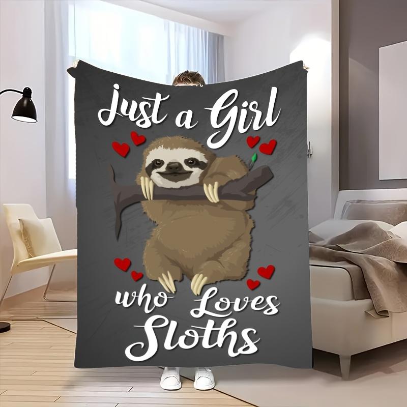 Cozy Sloth Flannel Blanket with Cozy "Just a Girl Who Loves Sloths" Design - Soft and Great for Home, Camping, Travel