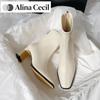 Vintage Warm Cotton Women Ankle Boots Fashion Elegant Square Toe Shoes Autumn Winter Thick Heel Women's Short Booties