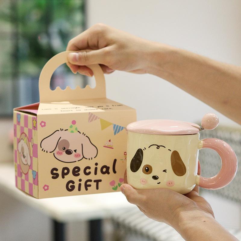 Cute Cartoon Puppy Mug with Lid Ceramic Cup To Give Girlfriend Birthday Gift High Appearance Meaningful Souvenir