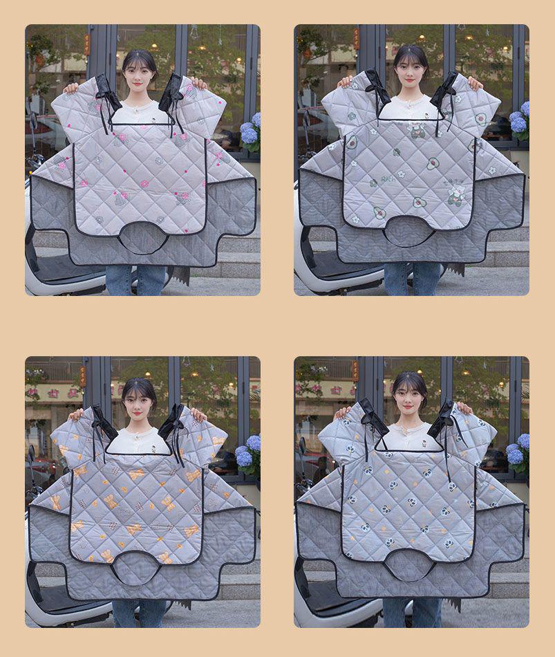 Four Seasons Electric Motorcycle Windshield Cover with Sunshade, Breathable Pockets, and Side Wings for Year-Round Protection.