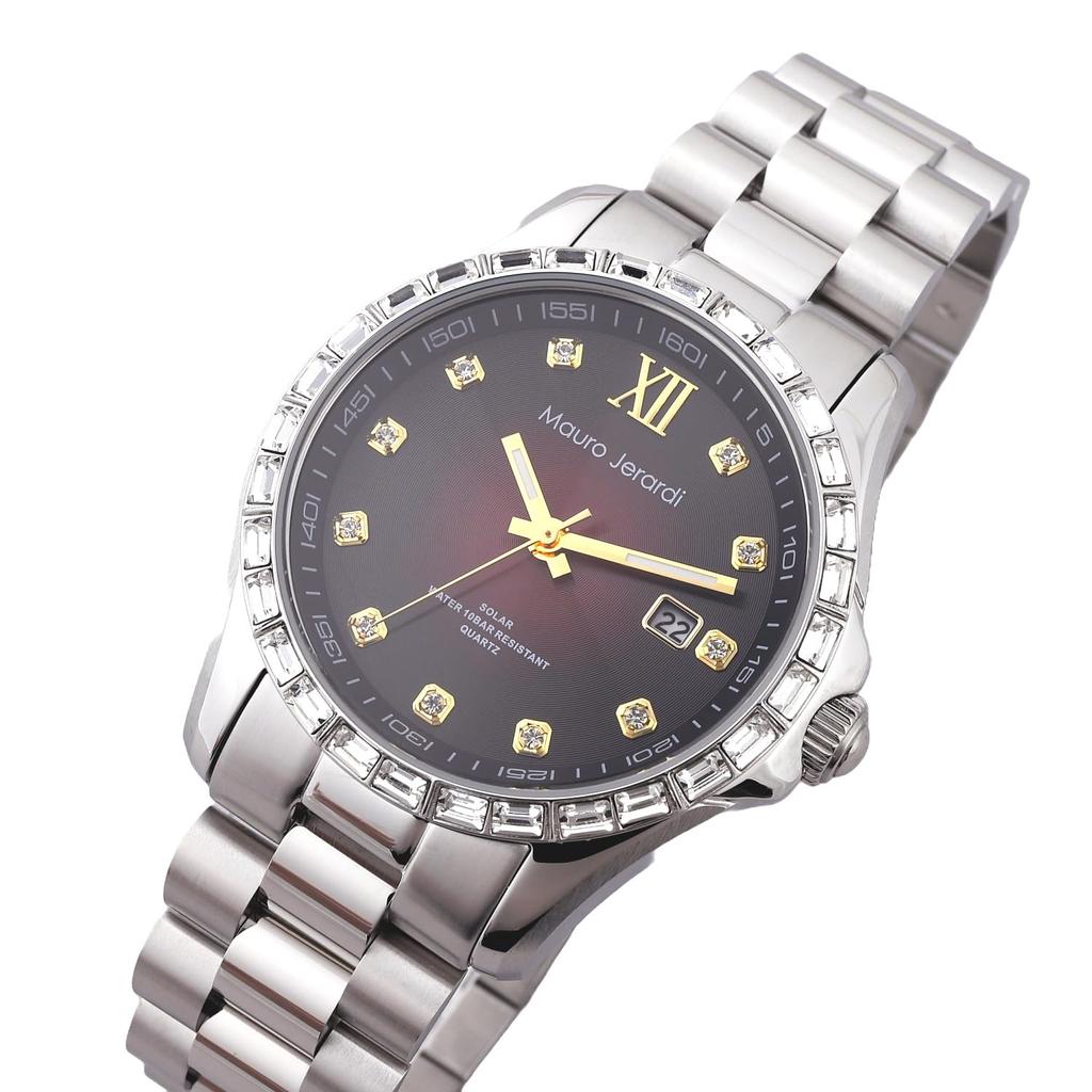 Solar Watch for Water Resistant To 10 Stainless Bucket Crystal Bezel [Mauro Gerardi] Men, ATM, Steel, (MJ075-2)