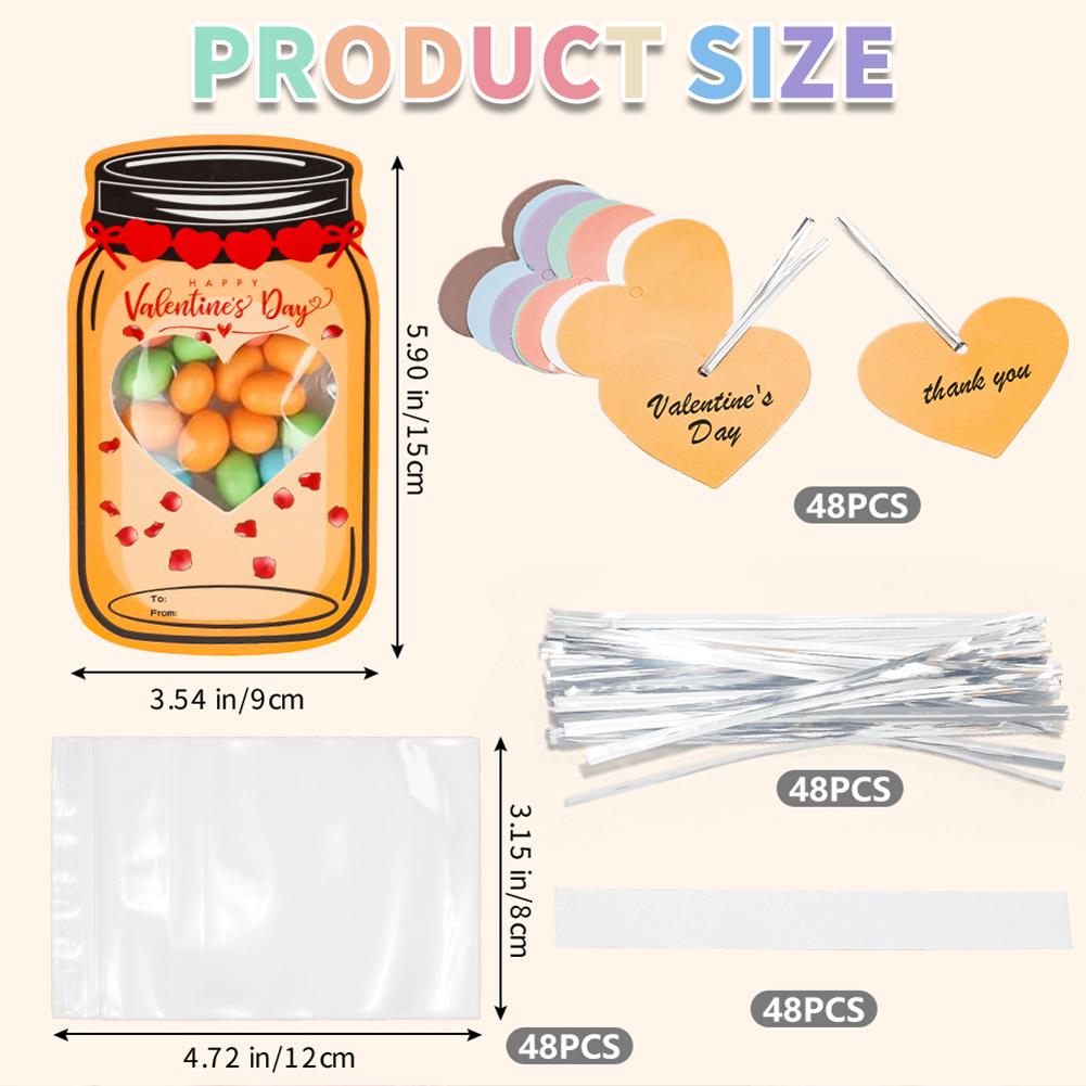 48pcs Valentine's Day Classroom Greeting Card Set Insteresting Exchange Party Favors Set For Biscuits Nut Chocolate