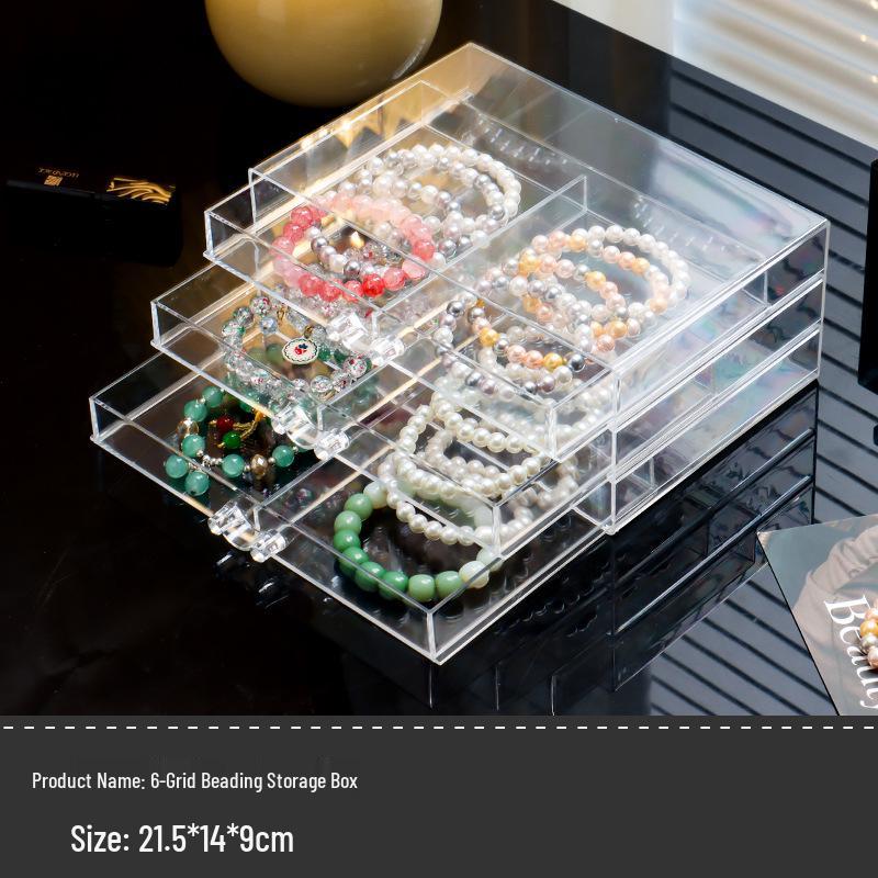 Large Multi-Layer Transparent Compartment Glass Bead Jewelry Storage Box