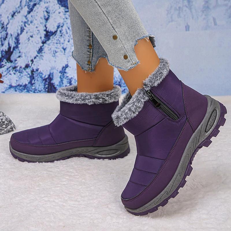 Fashion Thicken Plush Waterproof Snow Boots Women 2025 Non Slip Zipper Platform Winter Boots Woman Fleece Lining Warm Ankle Booties 43