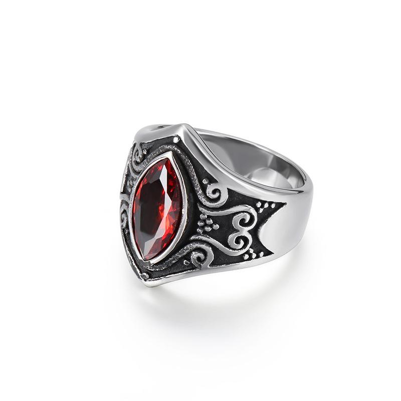 Retro Titanium Steel Creative Hand Jewelry, Stainless Steel Ruby Engraved Men'S Ring Personality Ring