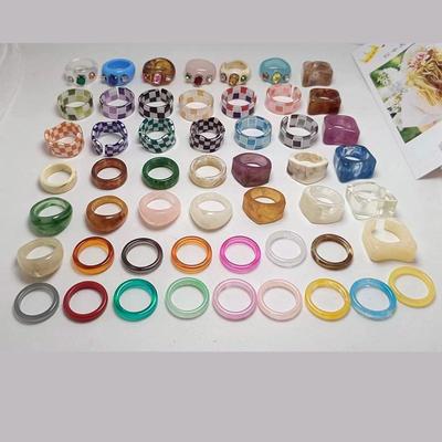 Mixed Color Resin Acetate Round & Square Ring Set for Women