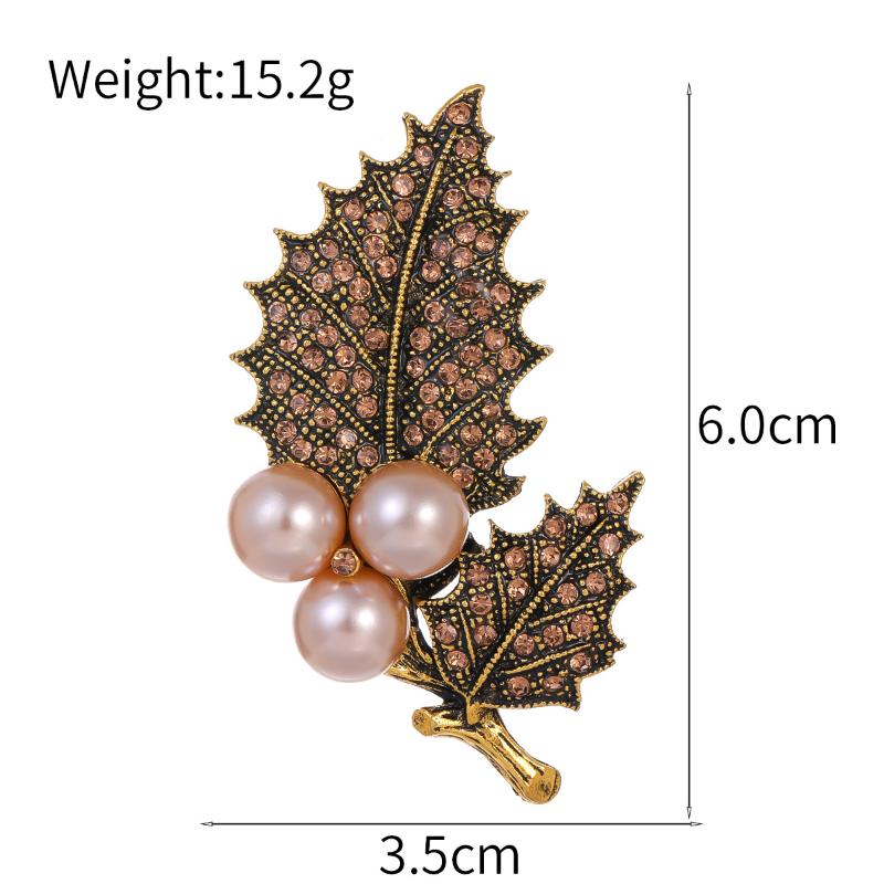 Retro Leaf Pearl Brooch Pin With Embedded Diamonds Elegant Fashionable Jewelry Accessory Pin Brooch