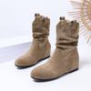 Round Toe Pleated Stack Boots Women's 2025 Winter New Plus-size Retro Sleeve Wedge Mid-leg Boots