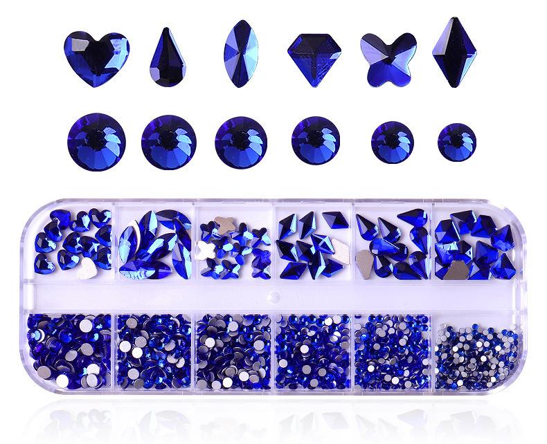 12 Grid Box Nail Art Rhinestone Flat Bottom Nail Art Special-Shaped Diamond Mixed Small Round Diamond Diy Nail Art Jewelry