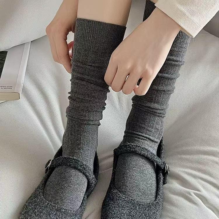 Women's Over-the-Knee Grey Ballet Style Stripe Socks