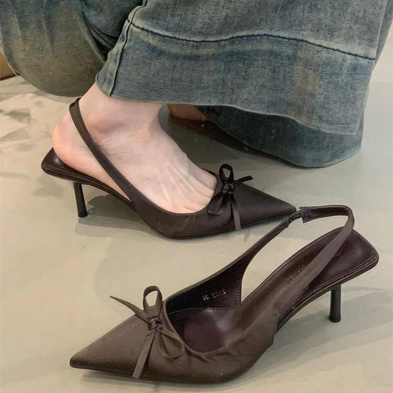 Mode Sommer Damen Sandalen Luxus Spitz High Heel Sandalen Mode Schmetterlingsknoten Slingbacks Pumps Damen Stripper Party Sandalen