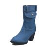 Fashion Jeans Mid-calf Boots Women's Ankle Boot Autumn winter warm Rome Solid Slip-On Chunky Heels Vintage Ladies Shoes Botas de mujer