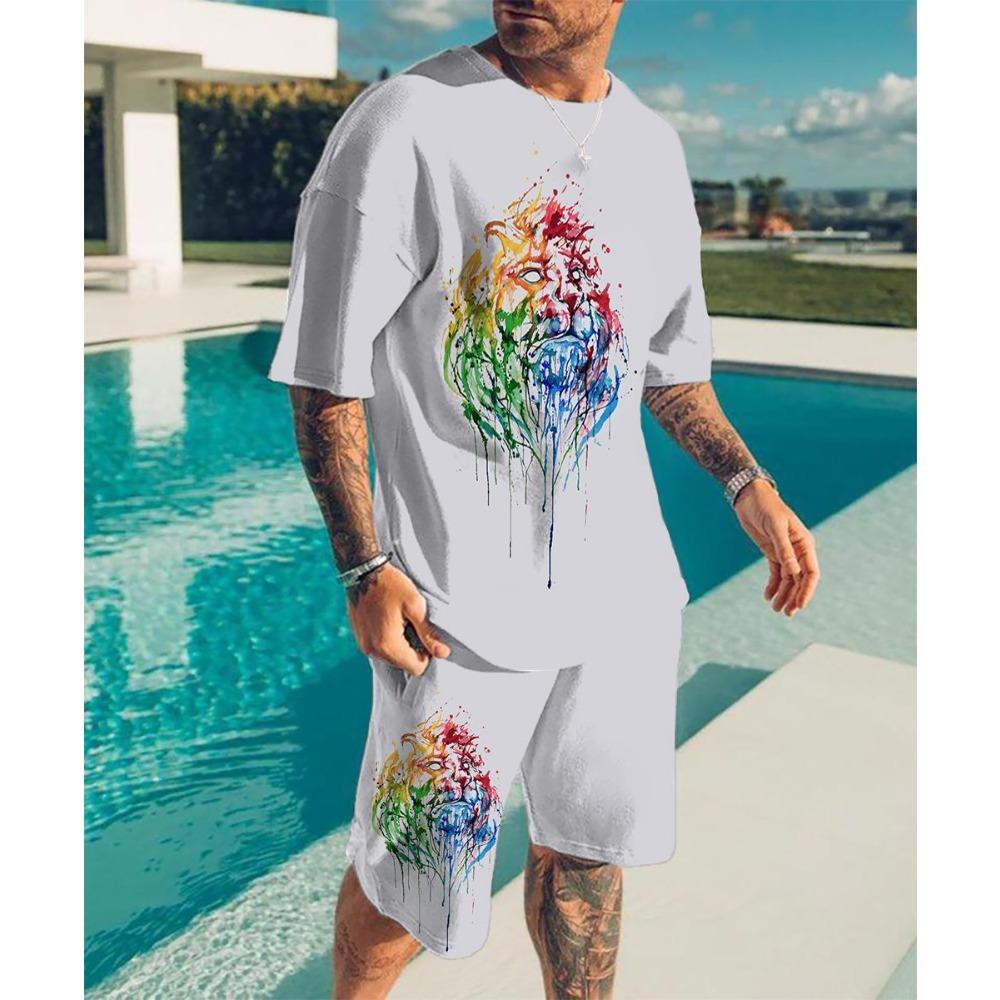 Summer Men s 3D Printed Animal Series Sports Suit Fashion Trend Versatile Casual Breathable S