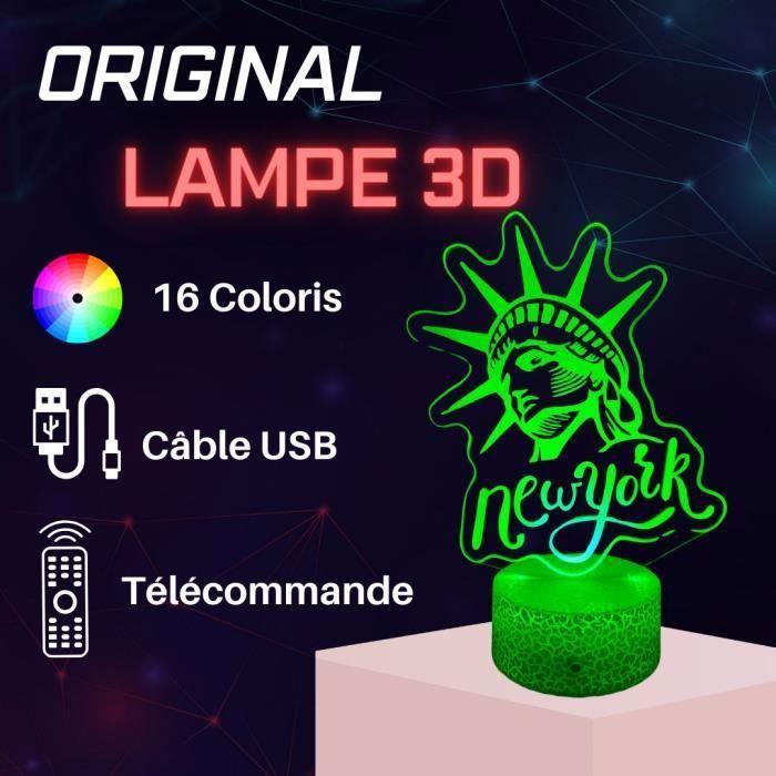 Lampe de chevet 3d décoration new york ,veilleuse changement de couleurs, lampe tactile bureau et chambre ado enfant, eclairage