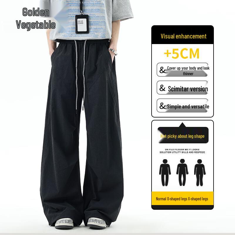 Men s Ice Silk Pleated Straight Wide-Leg Casual Pants L