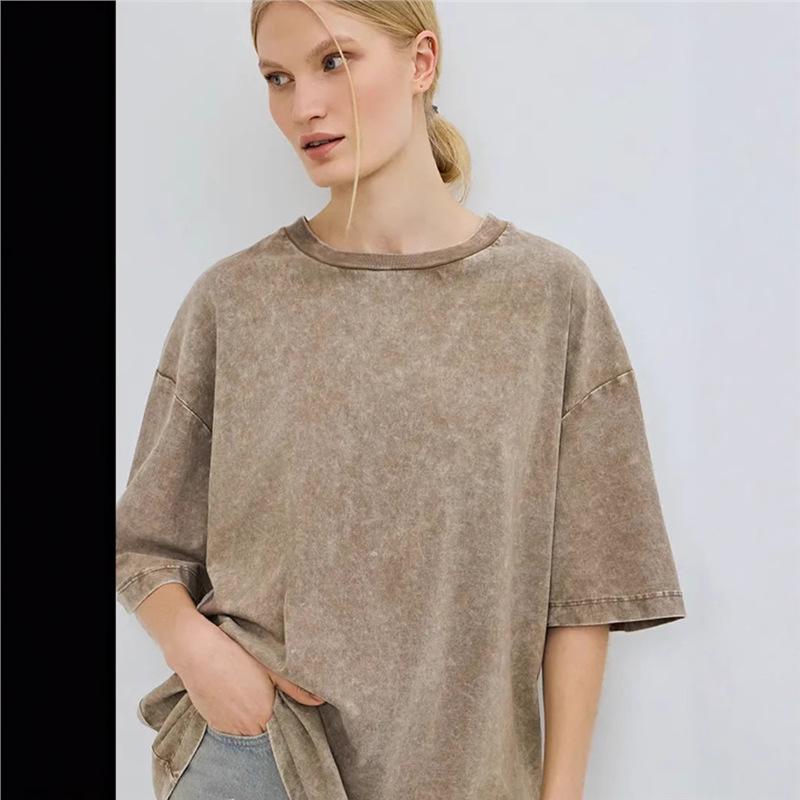 

Khaki Retro Washed Loose-Fit Short-Sleeve American Hip-Hop Shirt L