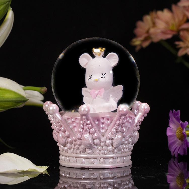 

Cute Girl Heart Velvet Radish Rabbit Crystal Ball Nightlight Button Power Battery StyleE