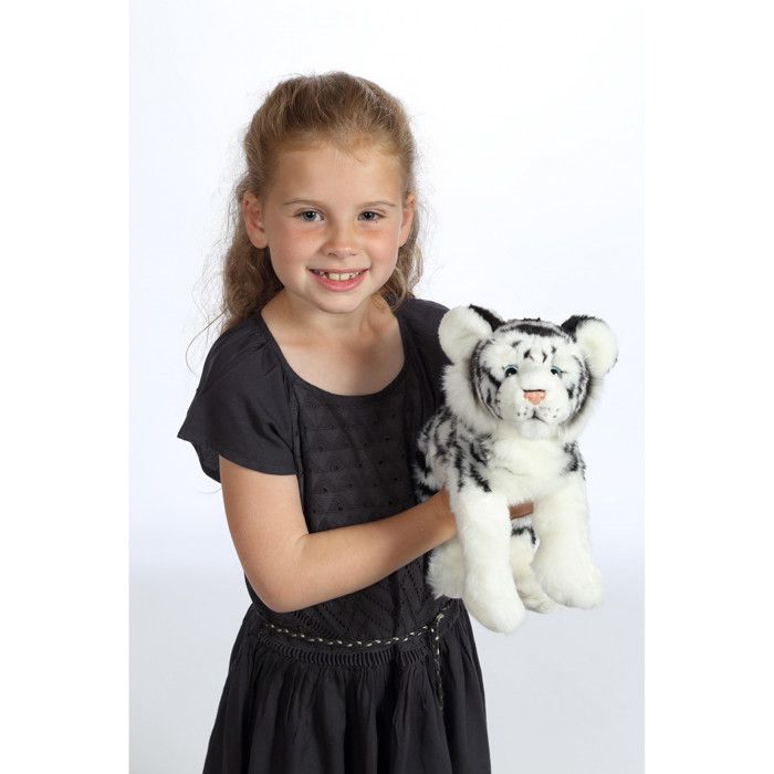 Peluche - fauve allongé 30 cm - tigre blanc