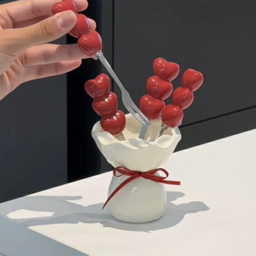 Bouquet Shape Dessert Forks with Storage Jar Creative Fruit Receipt Jar  for Tasting Salad