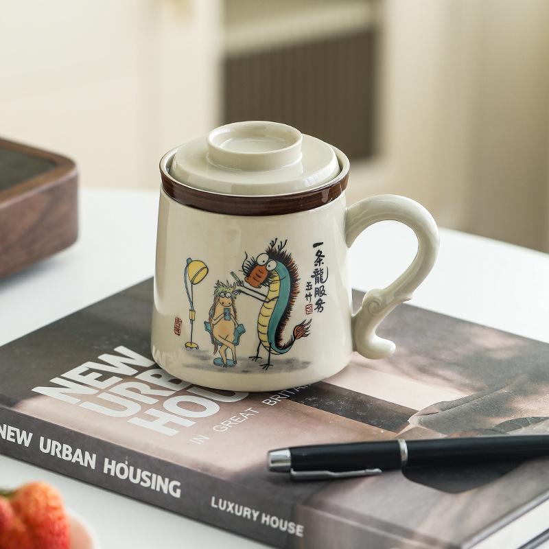 

Funny ceramic tea separation tea cup filter with lid home office drinking cup large capacity mug
