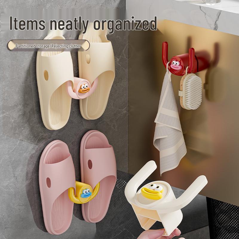 Wall-Mounted Slipper Rack, Nail-Free Adhesive Hanger for Shoe Storage & Draining
