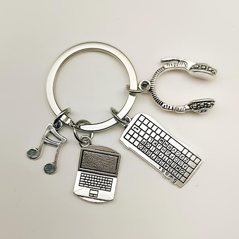 Musical Note Keychain: Zinc Alloy Laptop, Keyboard, Headphone Charm for Men - Stylish Car Pendant