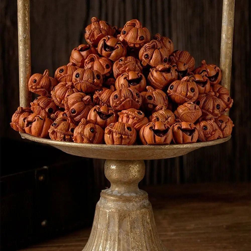 16Pcs Resin Halloween Skull Pumpkin Miniature Halloween Pumpkin Figurine  Home Decor