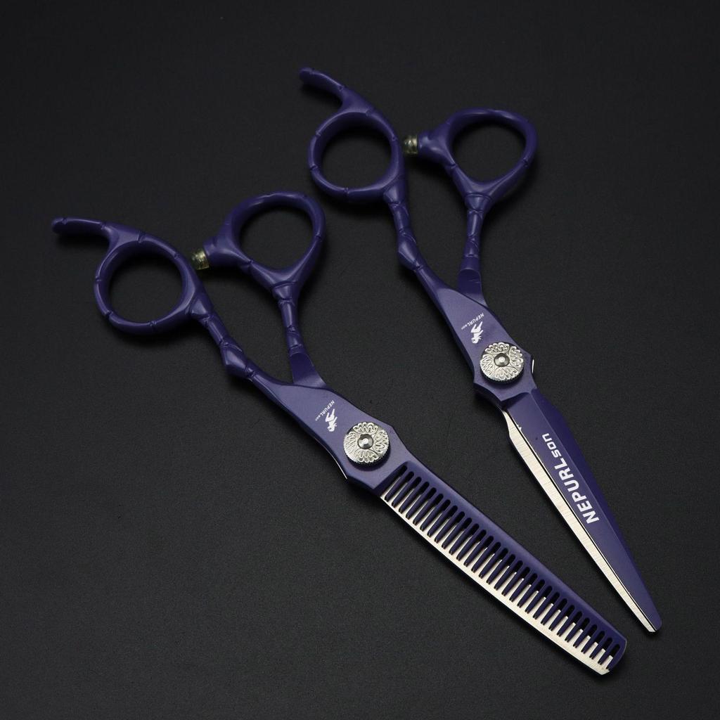 6" Naipusen Violet Crocodile Grain Hairdressing Scissors - Straight & Serrated