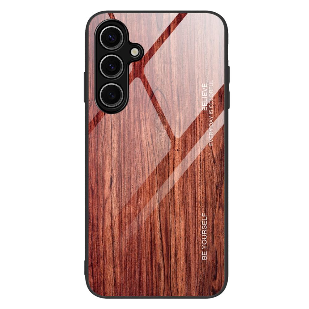 

For Samsung Galaxy S25 Case TPU+Tempered Glass Back Phone Cover Wood Texture Wine Red