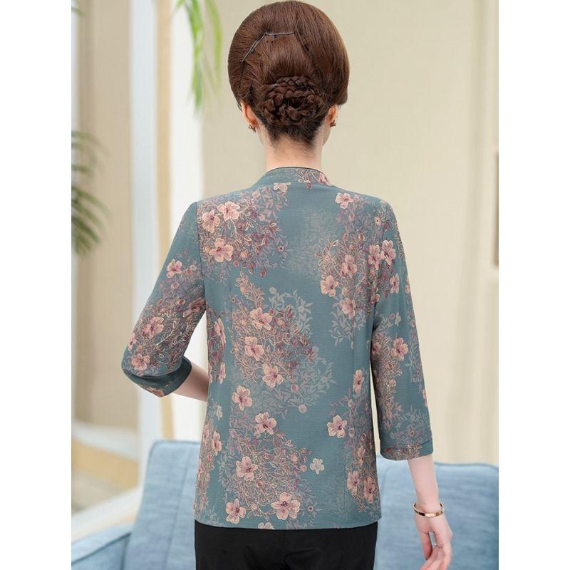 Elderly Women Elegant Spring Fashion Blouse Plus Size Grandma Clothes Mother Summer Tops
