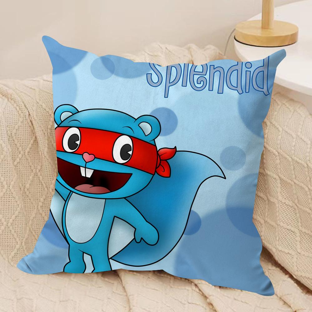 Cartoon Happy T-Tree Friends Cushion Cover Silky Short Plush Invisible Zipper Dustproof Sofa Pillow Case For Home Decor