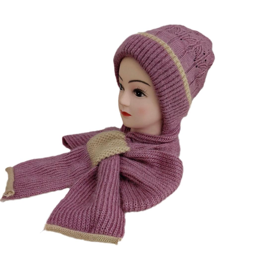Hat Women's Autumn and Winter New Thickened Plus Plush Woolen Hat Scarf Integrated Bow Style Warm Men's and Women's Hat