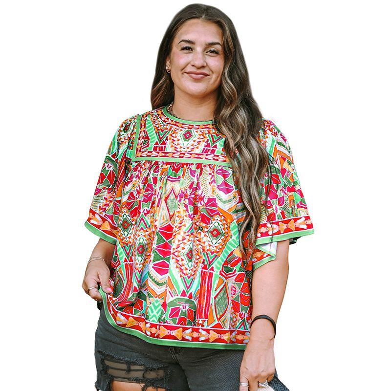 

Fashion Loose Plus Size Color-Block Crew Neck Chiffon Shirt for Women 2025 Summer New Arrival Personalized Minority Half Sleeve Shirt Women Color XL code fits (70.00 kg-75.00 kg