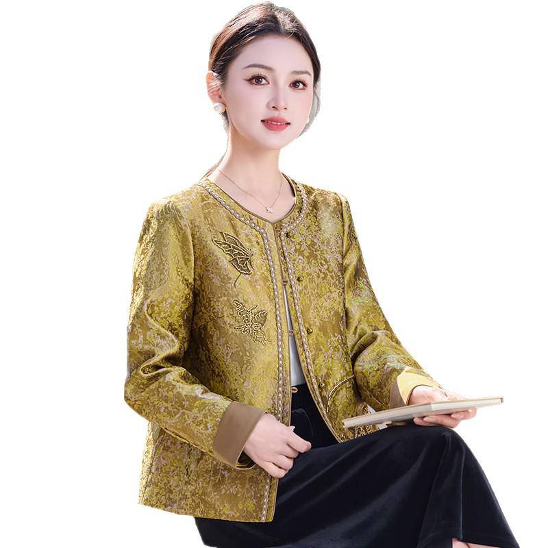 New Arrival 2026 Chinese Style Embroidered Spring Jacket for Middle-Aged & Elderly Women, Short High-End Design for Spring & Autumn