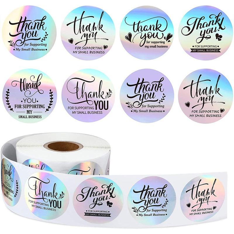 500Pcs Rainbow Laser Roll Packaging Thank You For Purchasing Commercial Decoration Stickers And Labels