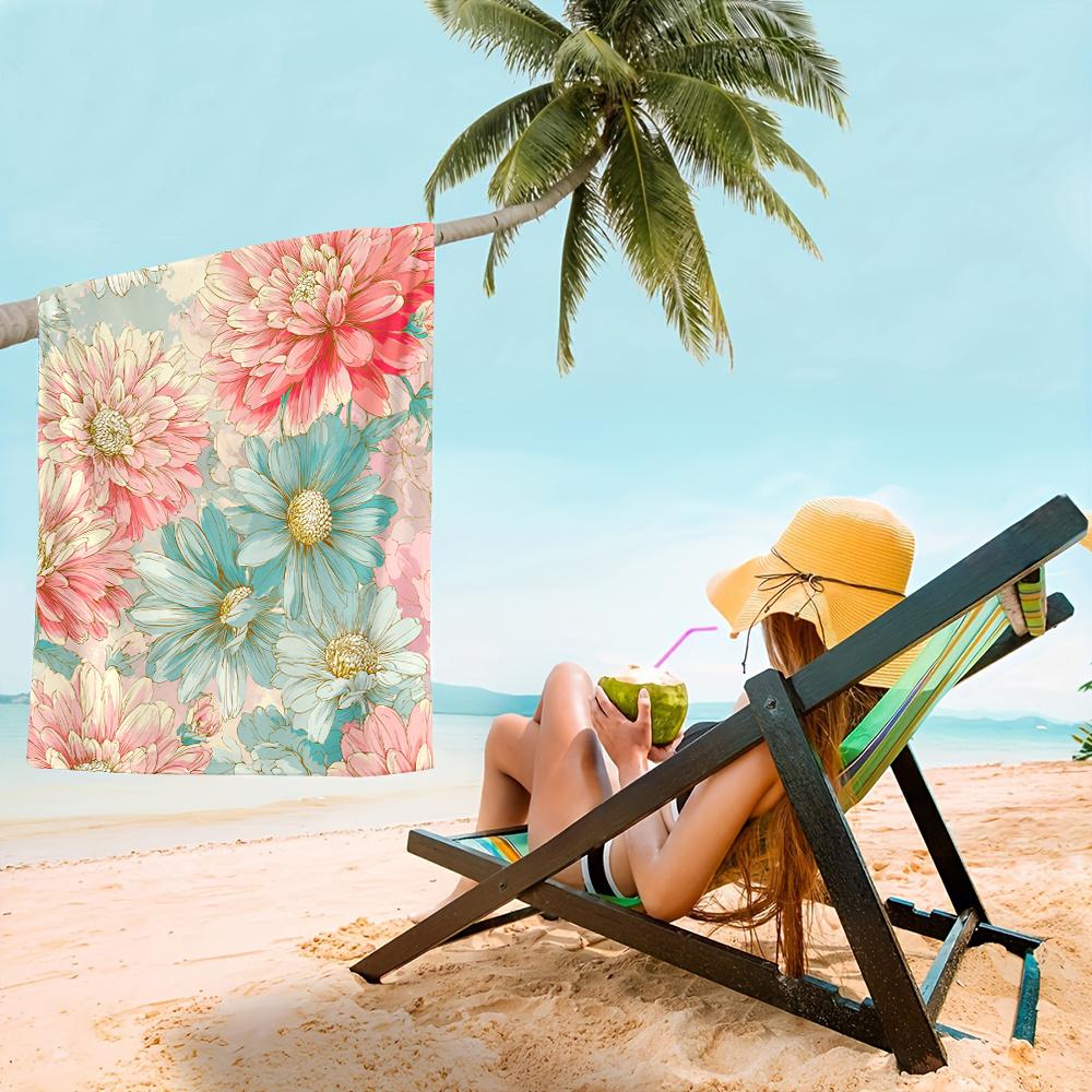 1pc Floral Beach Towel | Soft Microfiber Fabric, Large Size, Unisex, Colorful Flowers Pattern, Ideal for Swimming,Travel,Camping