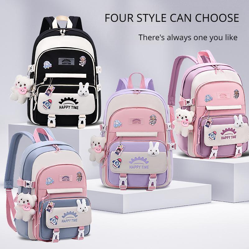 Frische Patchwork-Handtasche im College-Stil, superleichter Rucksack zum Schutz der Wirbelsäule, niedliche Cartoon-Schultasche für Mädchen und Jungen