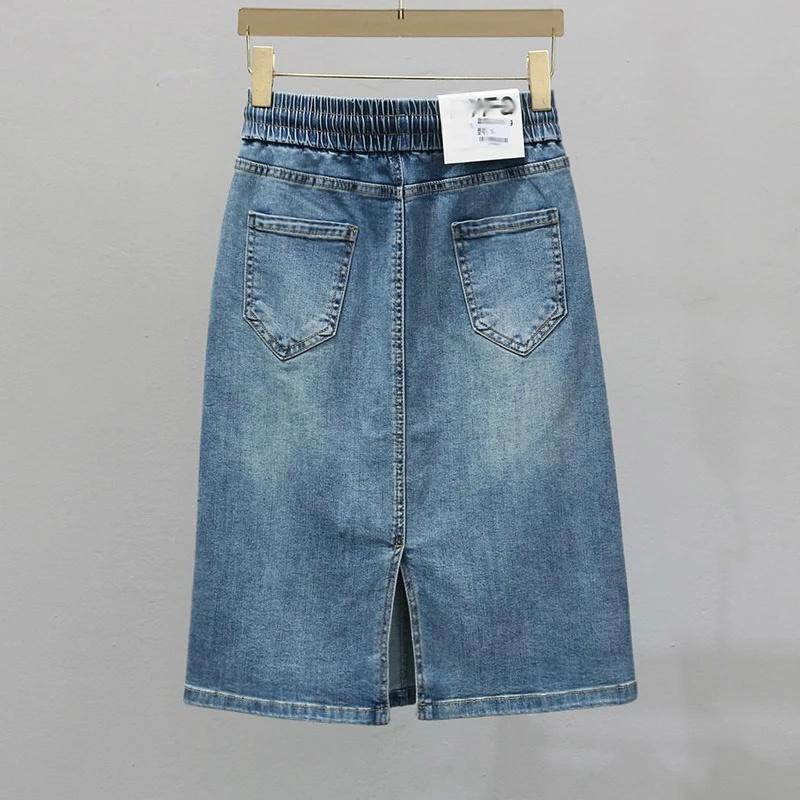 Women Lace Up Jeans Long Skirts Large Size Denim Maxi Skirt Spring Summer Femme in Half Body Cowboy A-line Skirt