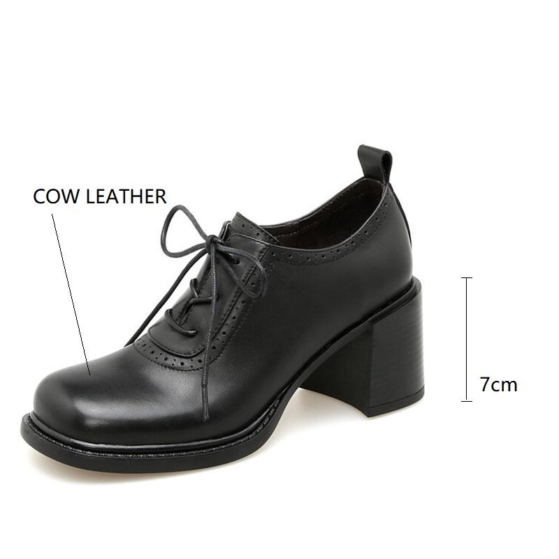 Fashion New Spring Genuine Leather Women Shoes Square Toe Women Pumps Shoes for Women High Heel Chunky Heel Shoes Zapatos Mujer Loafers