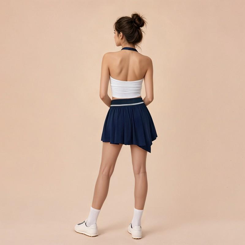 Womens V-Neck Backless Tennis Set With Pockets Quick-Dry Skirt Built-in Removable Pad Lightweight Sportswear