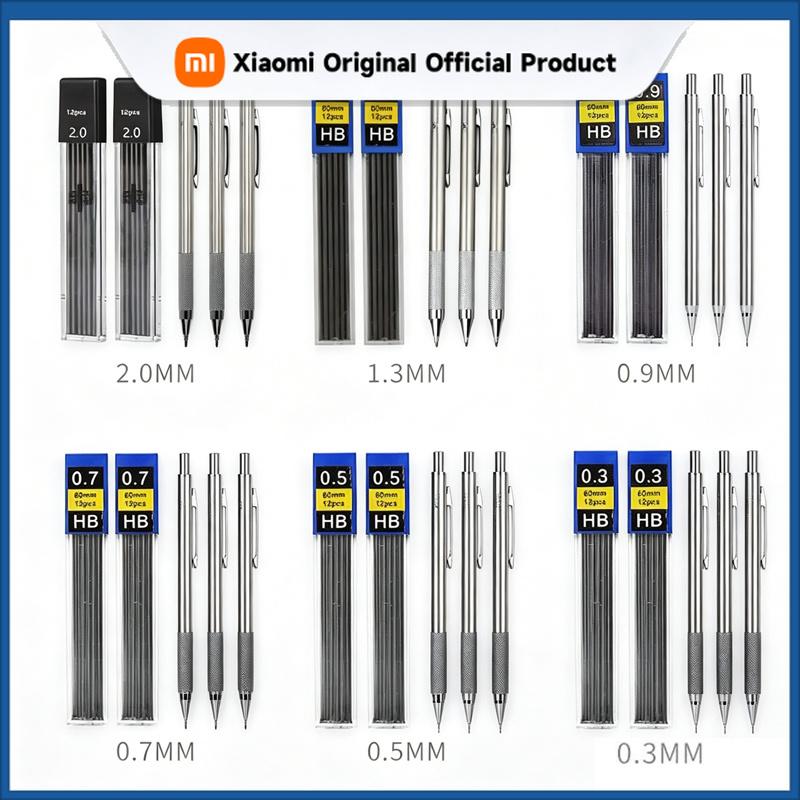 Xiaomi Full Metal Mechanical Pencil Set 0.3 0.5 0.7 0.9 1.3 2.0mm Art Drawing Automatic Pencil with Leads Office Kawaii School Supplies