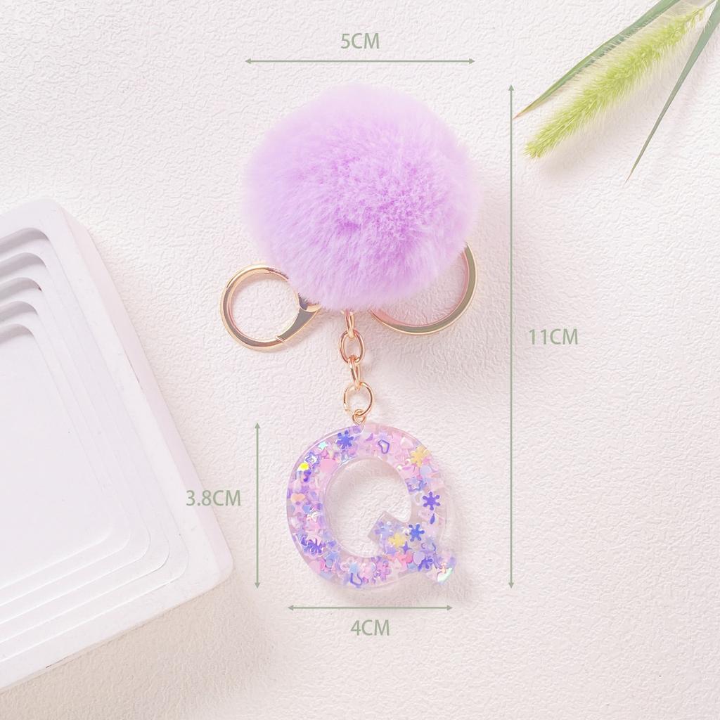 Hairball English 26 Letter Keychain Purple Resin Bag Key Chain Love Sequins Crystal Pendant