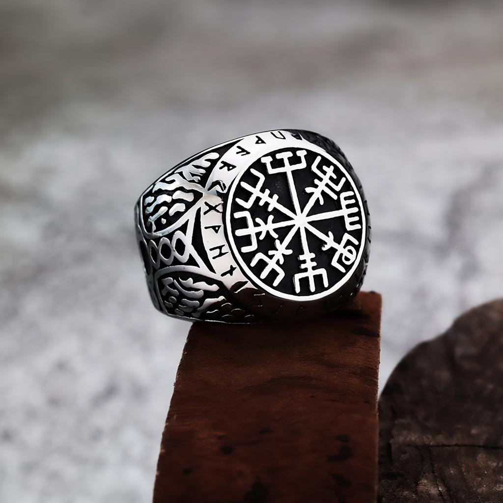 Viking-style Rune Ring, Vintage Nordic Men's Accessory, Durable Uncoated Metal Ring, Bold and Unique Accessory for Everyday Wear