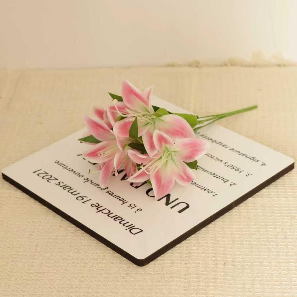 Artificial 5-head Lily Bouquet, Faux Floral Stem for Home Tabletop Arrangement, Wedding, Party, Banquet and Indoor Festival Decor
