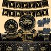 Black And Gold Happy New Year Theme Party Set Paper Cups Paper Plates Paper Towels Tableware New Year'S Arrangement Supplies