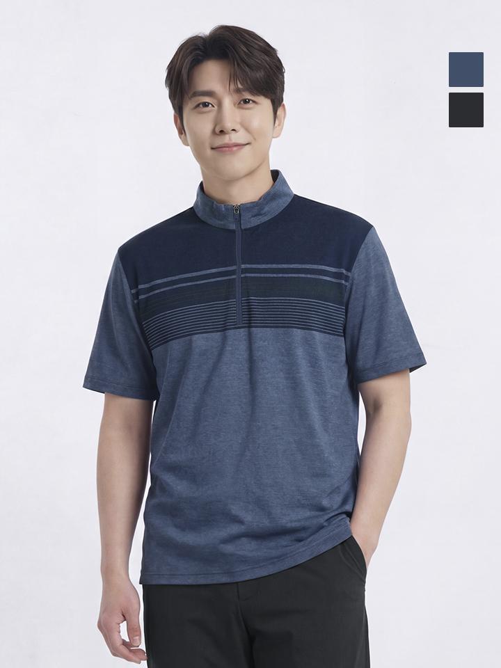 WESTWOOD Men'S Horizontal Color Block Short Sleeve Zip-Up Tee_Wq2Mtts329