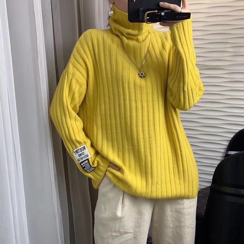 Pulovr Svetr Podzim a Zima 2022 Vertikální svetr s vysokým výstřihem Dámské Volný Přiléhavý Svetr Pevný pletený svetr Svetr