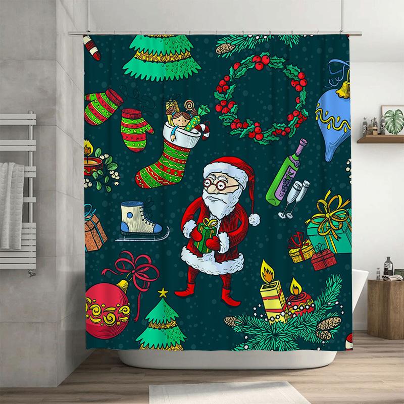 

TU Christmas Shower Curtain Santa Claus Holiday Festive Bathroom Decor Waterproof Fabric Xmas Home Decor Gift Idea Festive Seaso 90x180cm35x71in