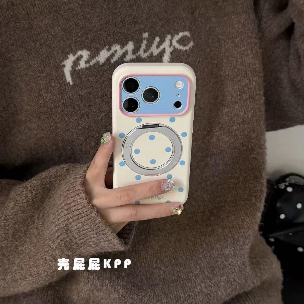Polka Dot Liquid Fulcrum Magnetic Suction Bracket Ins for iPhone17promax Apple 16 Mobile Phone Case 15pro Tide