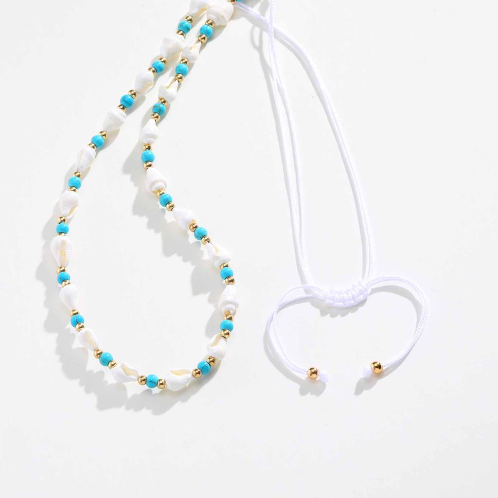 Ocean Style Shell Beads Chain Necklace for Women, Handmade Braided Adjustable Necklace, Stainless Steel Summer Beach Jewelry
